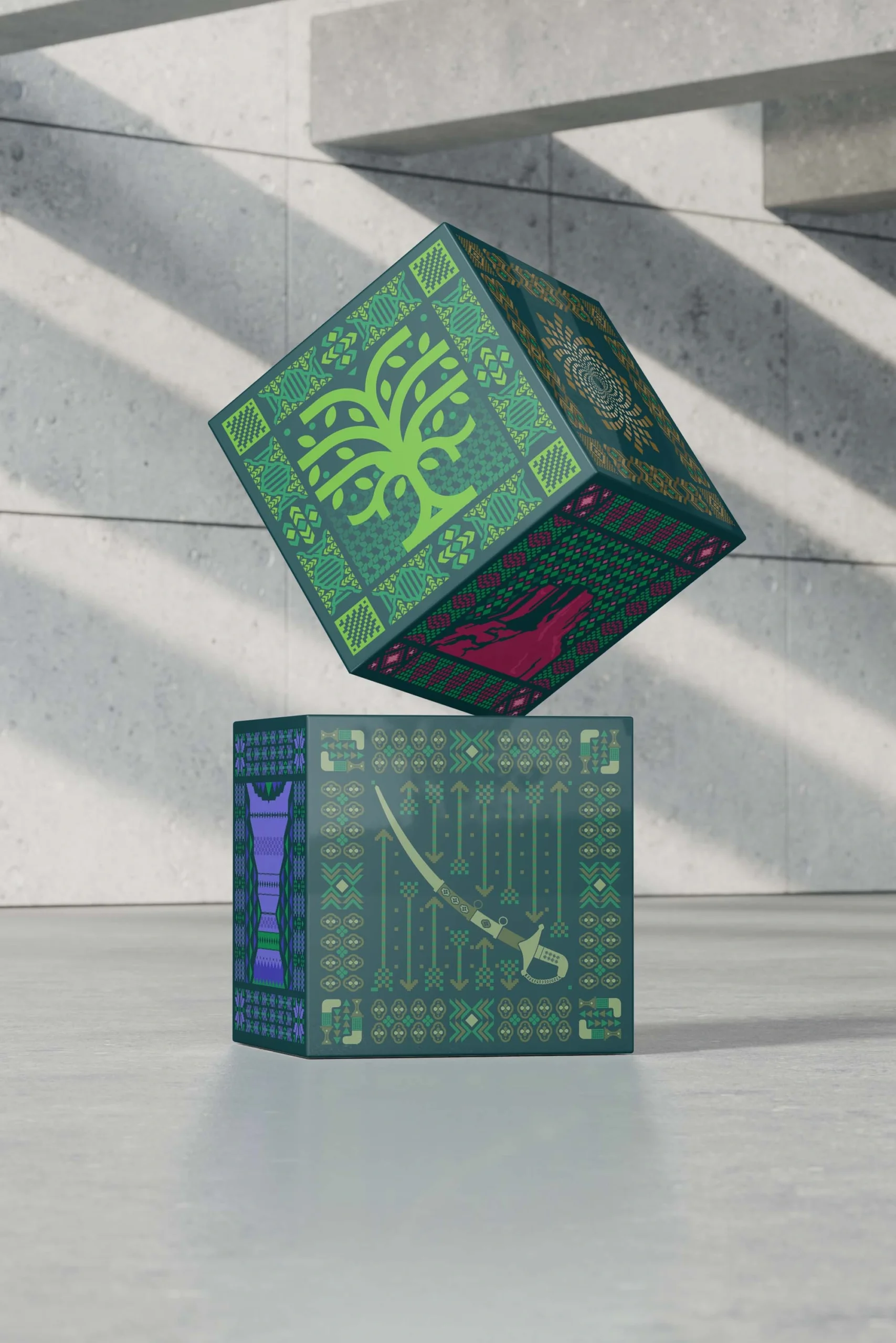 Saudi national day decor cubes showing print on every face including the top